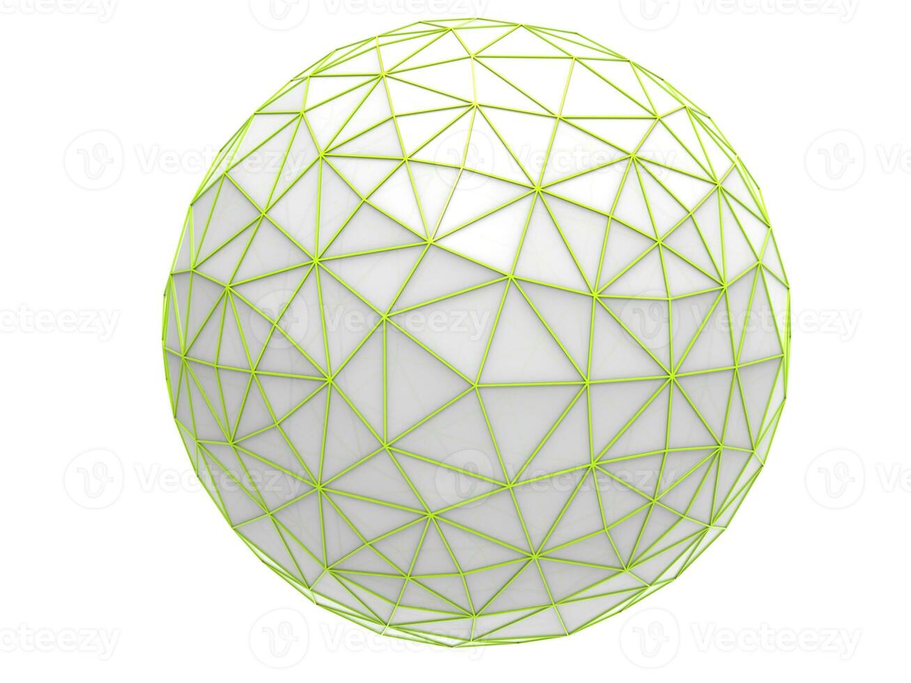 vit låg poly sfär med grön geometrisk strukturer på den foto