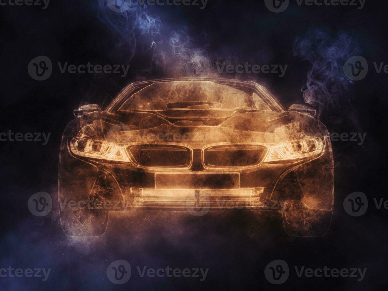trogen sporter bil - orange rök - digital illustration foto