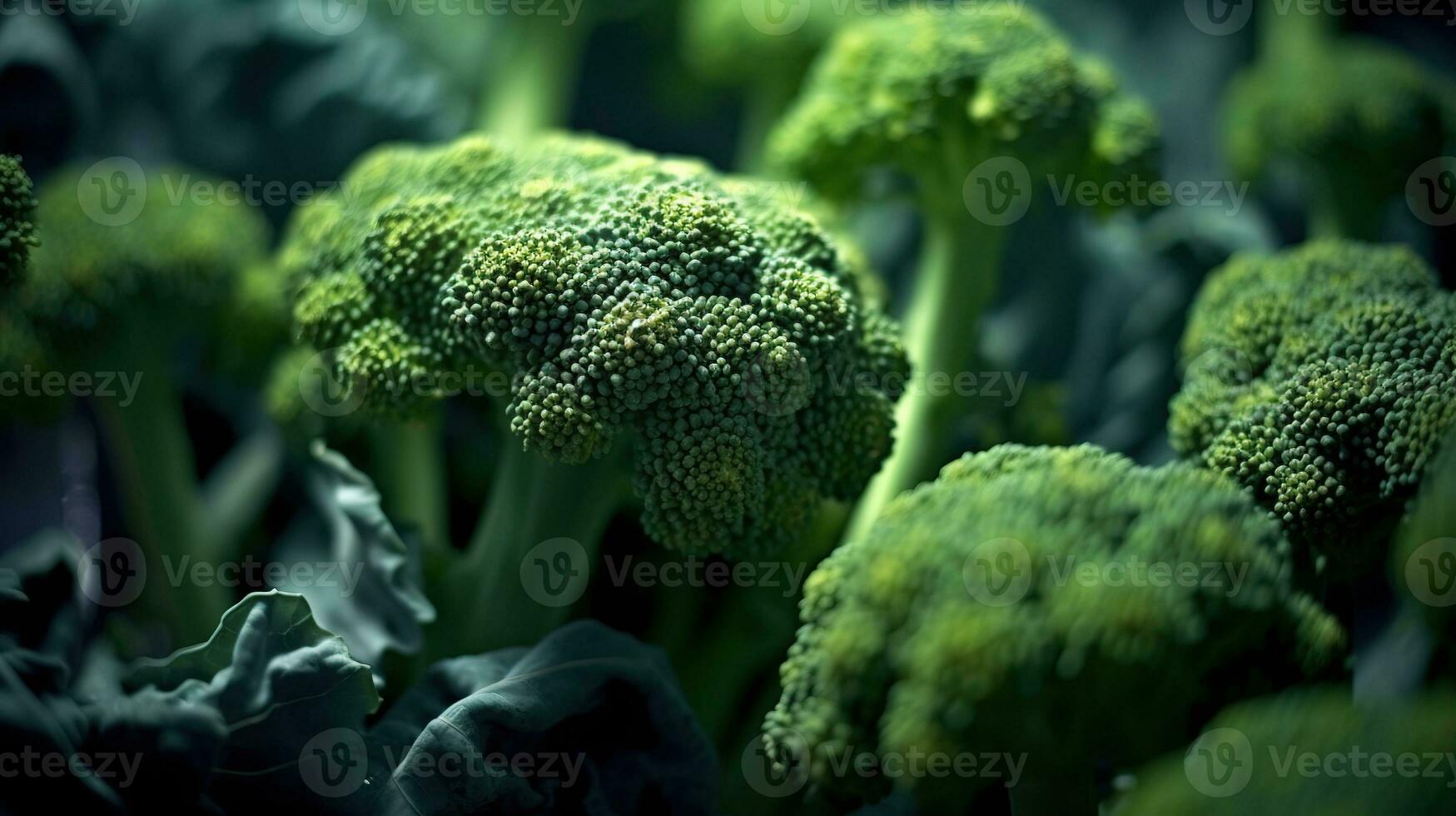 realistisk Foto av en knippa av broccoli. topp se grönsaker landskap. ai genererad