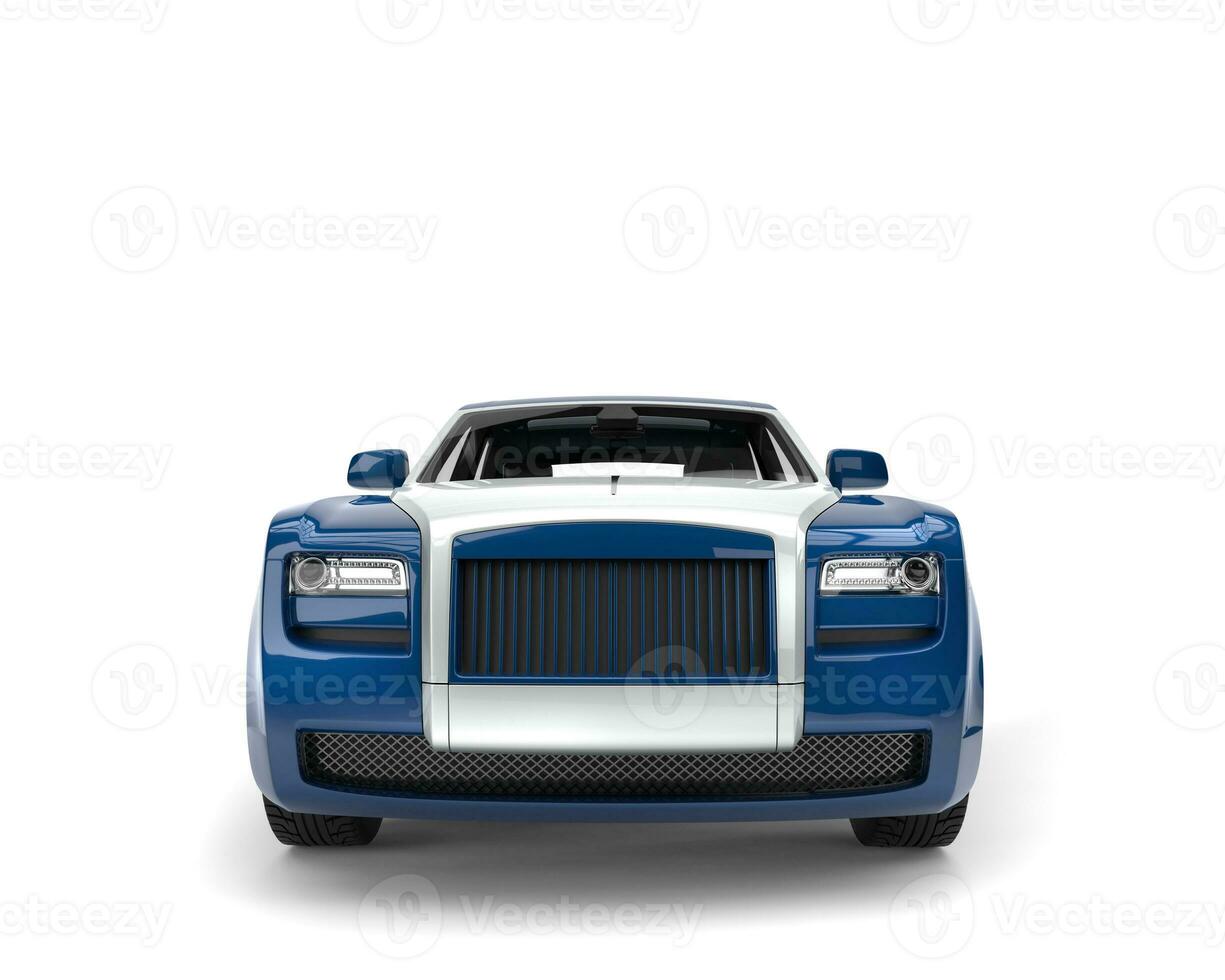 mörk blå modern företag bil med vit huva - främre se foto