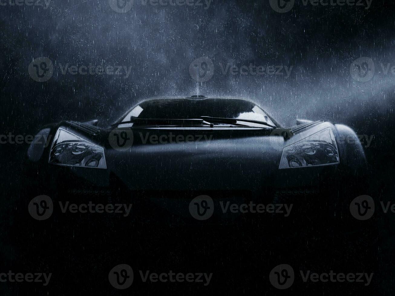 fantastisk svart super lopp bil i de regn - främre se foto