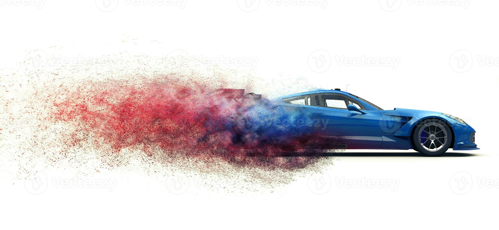 extrem modern blå super bil - partikel upplösning effekt foto