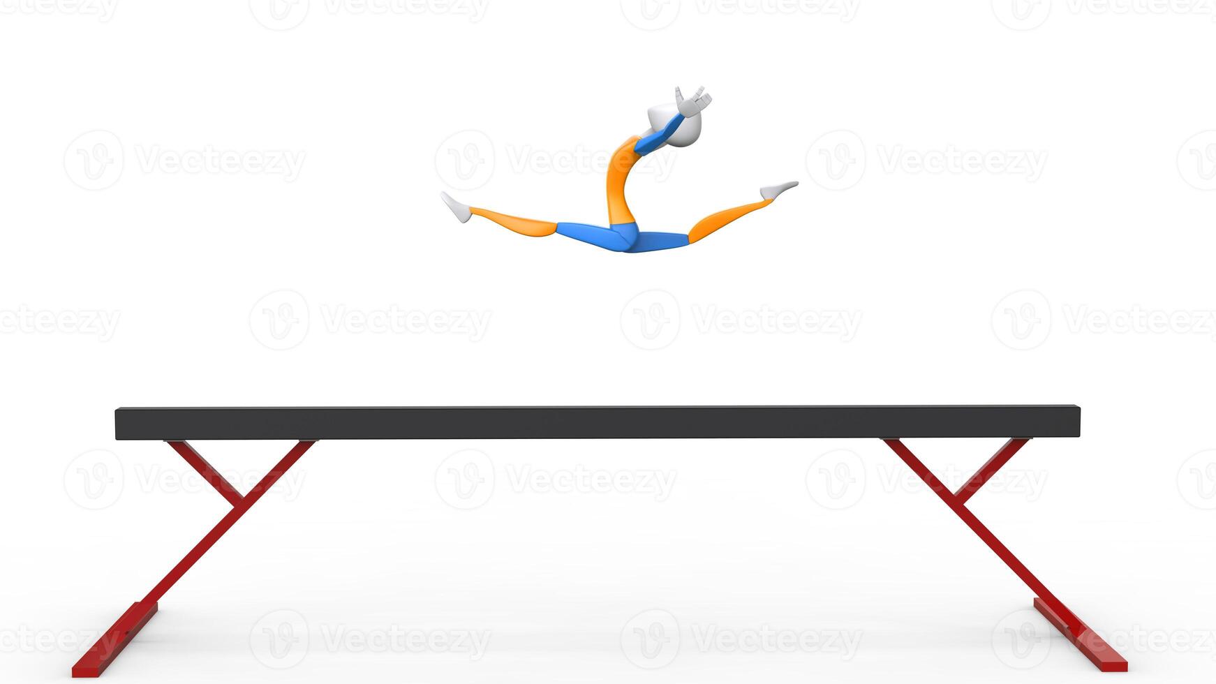 gymnast håller på med en dela leam på en balans stråle - 3d illustration foto