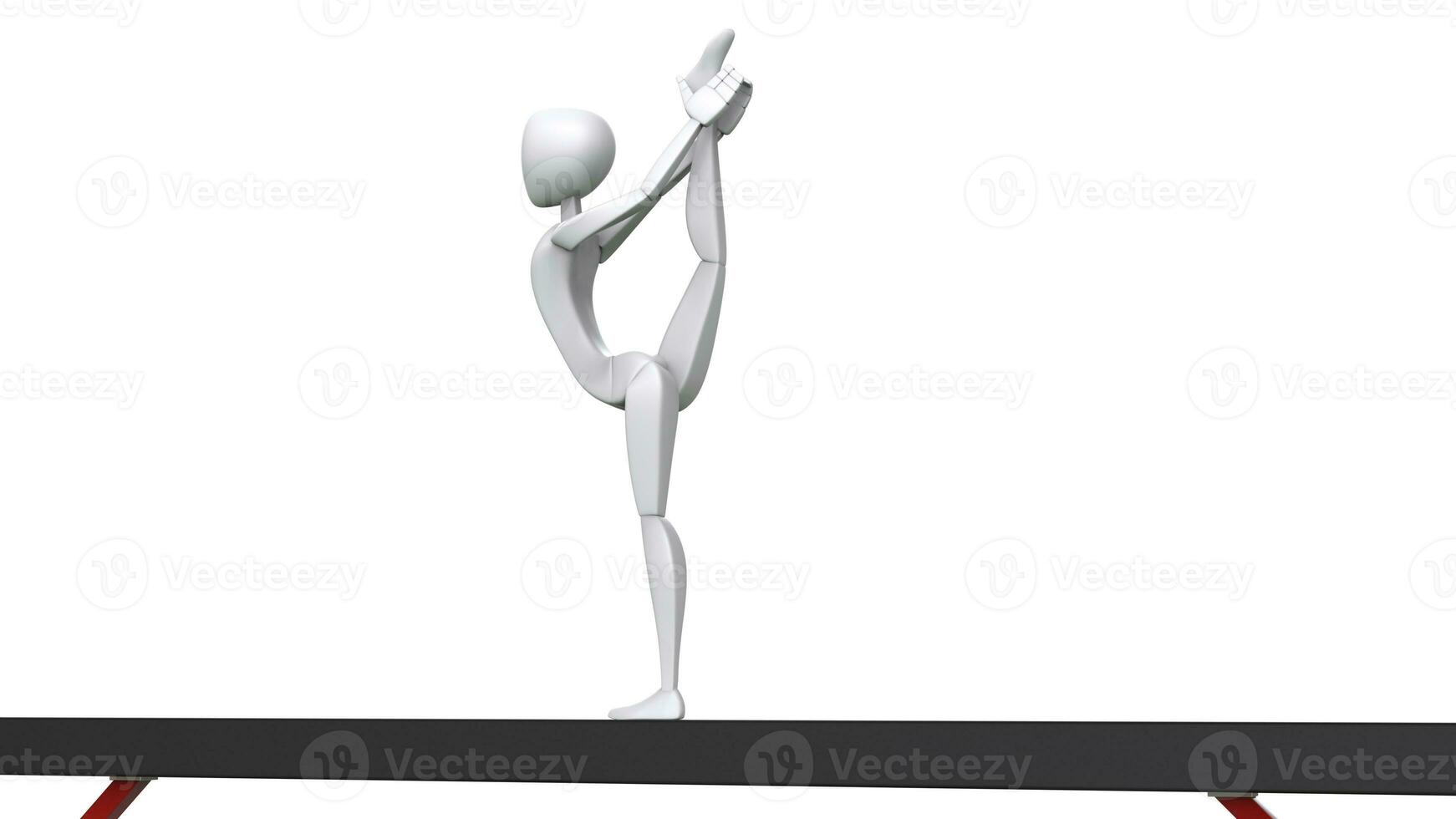 gymnast utför ett ben stå på balans stråle - 3d illustration foto