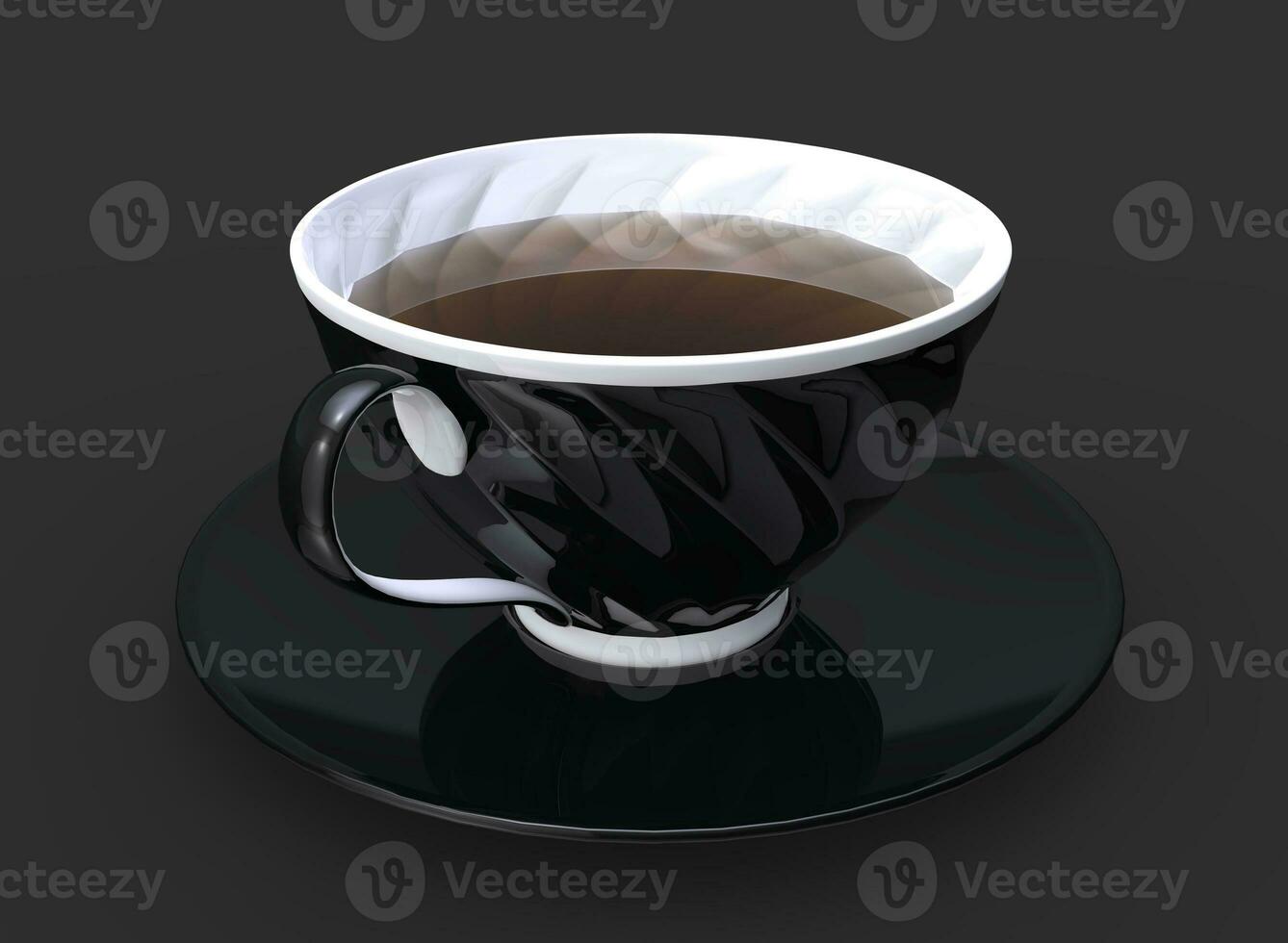 kopp av te - svart kopp med vit inuti och detaljer foto
