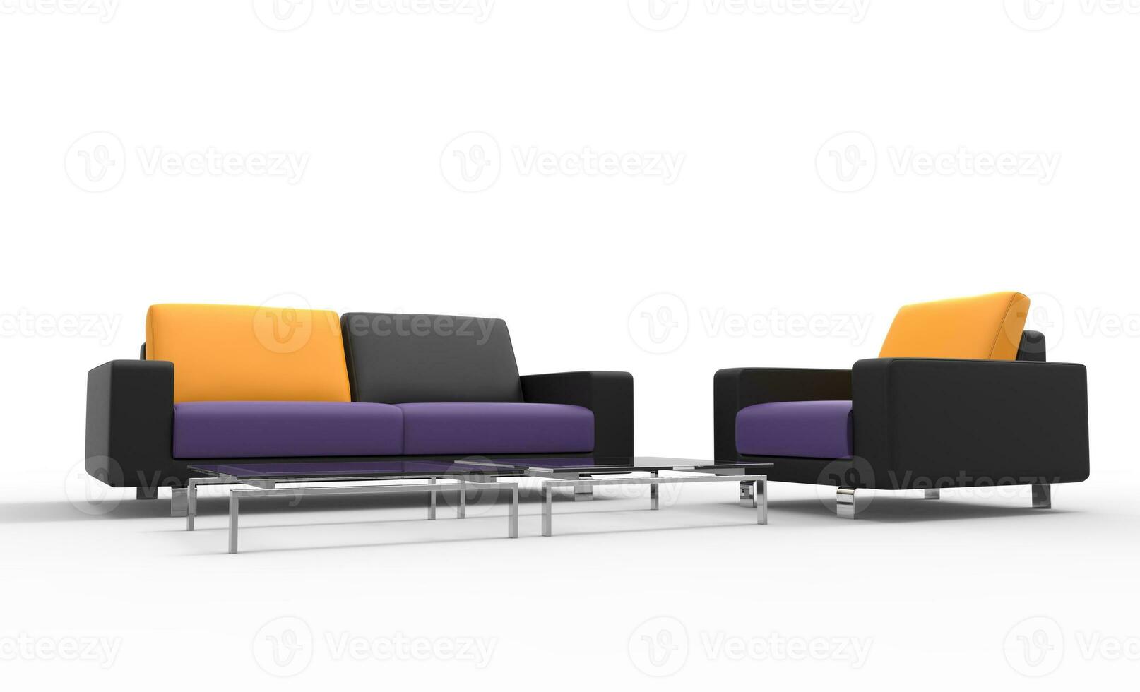 svart soffa och fåtölj med gul kuddar foto