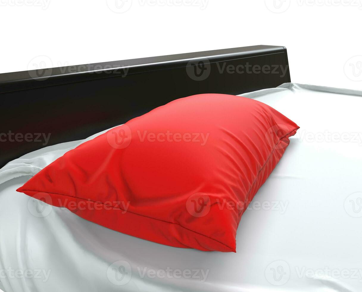 modern säng - röd kudde - stänga upp foto