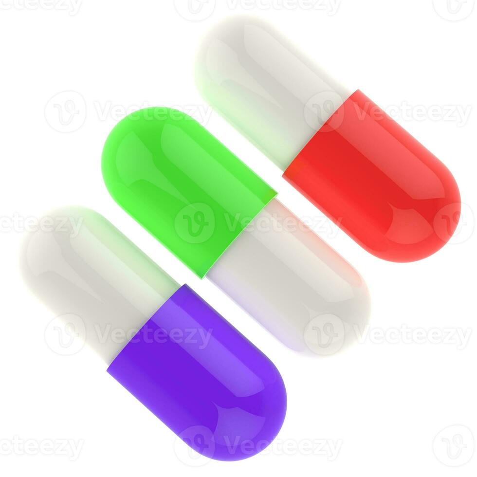 Flerfärgad piller - isolerat på vit bakgrund foto