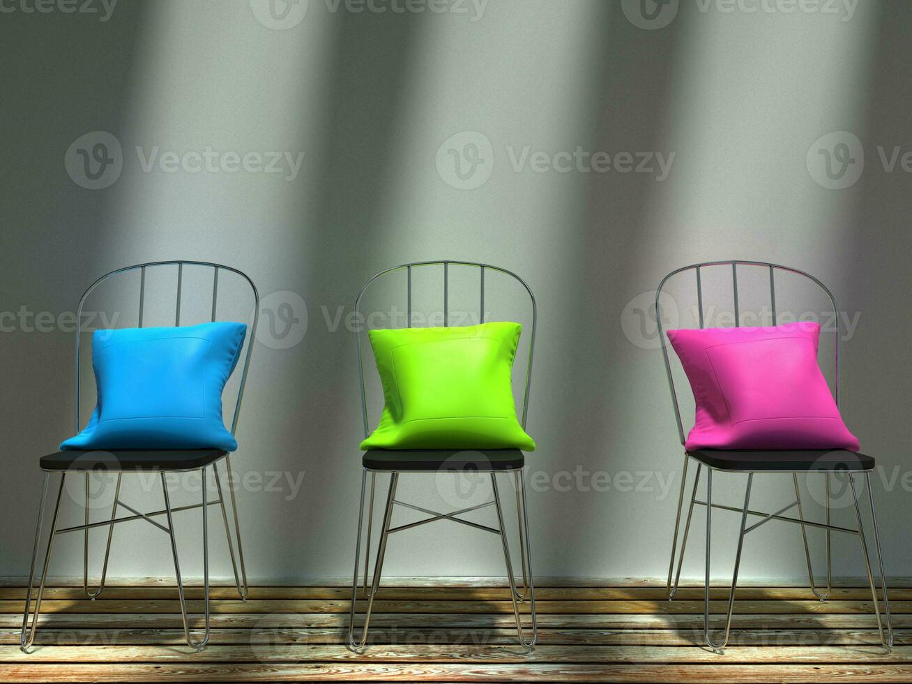 blå, grön och rosa eleganta kuddar vilar på stolar foto