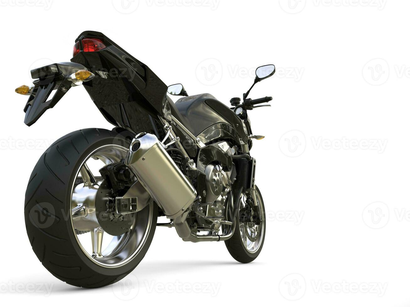 kasta svart modern sporter motorcykel - bak- hjul närbild skott foto