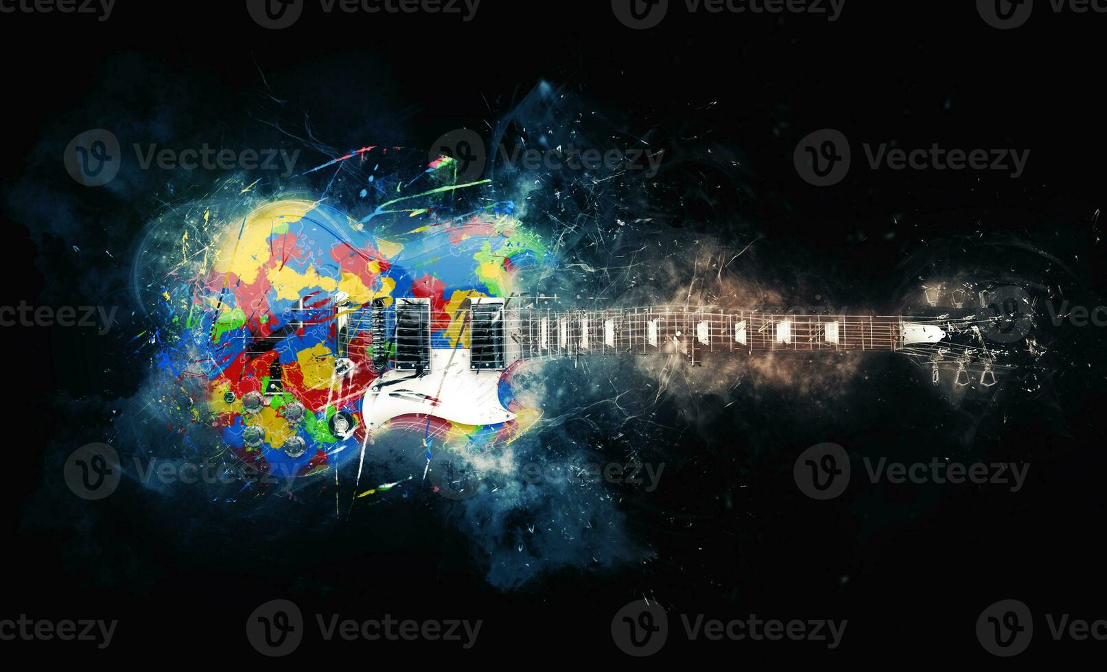 färgrik psykodeliska sten gitarr - grunge illustration foto