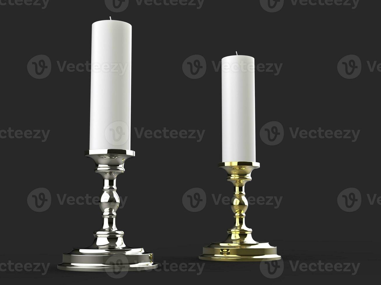 silver- och guld ljus innehavare med vit vax ljus - låg vinkel foto