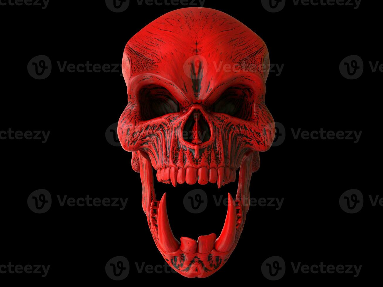 röd arg demon skalle med stor och skarp lägre tänder foto