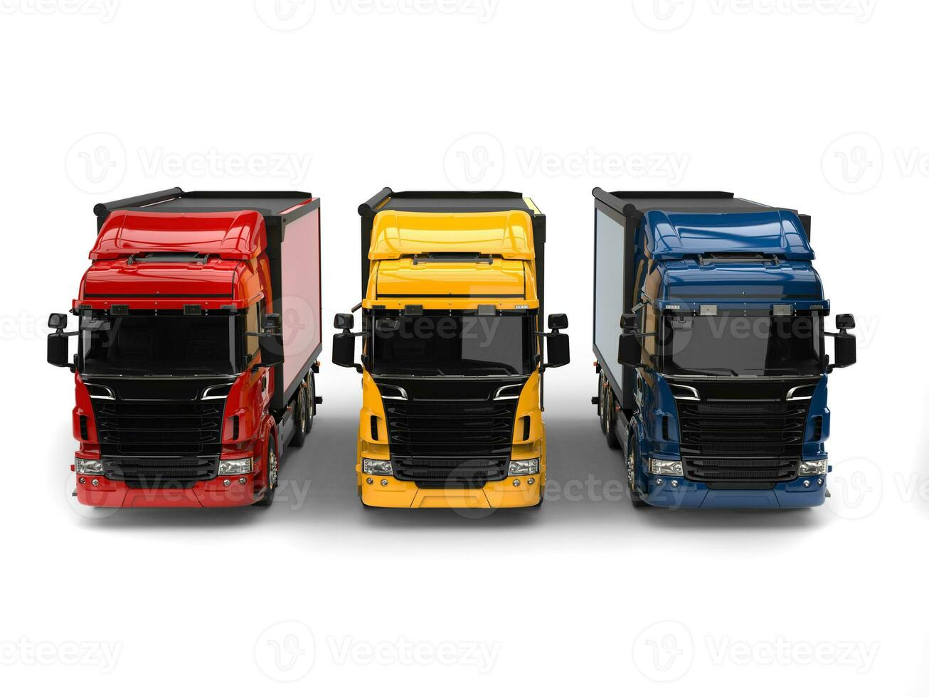 tung transport lastbilar - röd, blå och gul - främre se foto