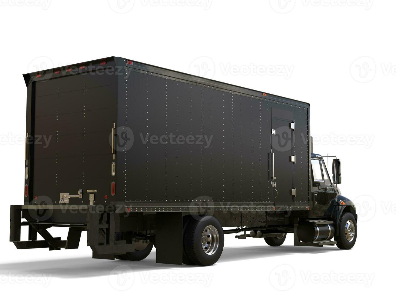 svart kylskåp lastbil med svart trailer enhet - tillbaka se foto