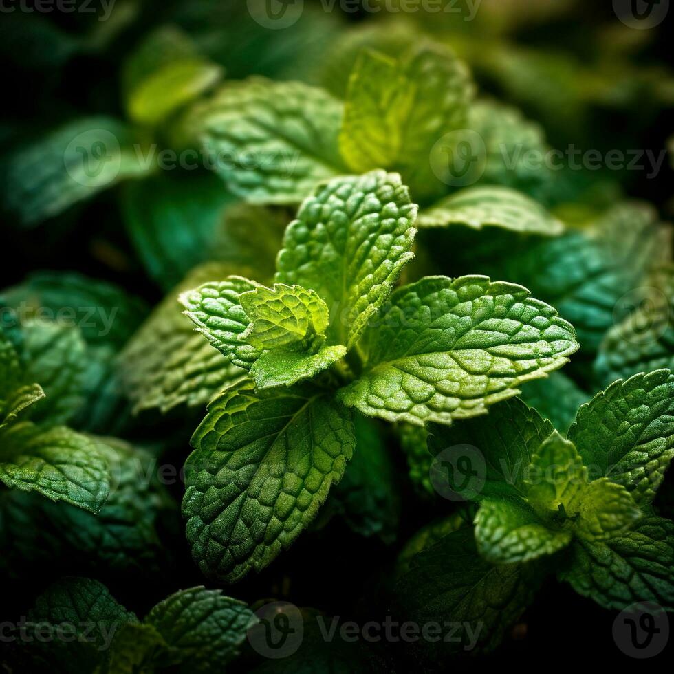 realistisk Foto av en knippa av mynta. topp se grönsaker landskap. ai genererad