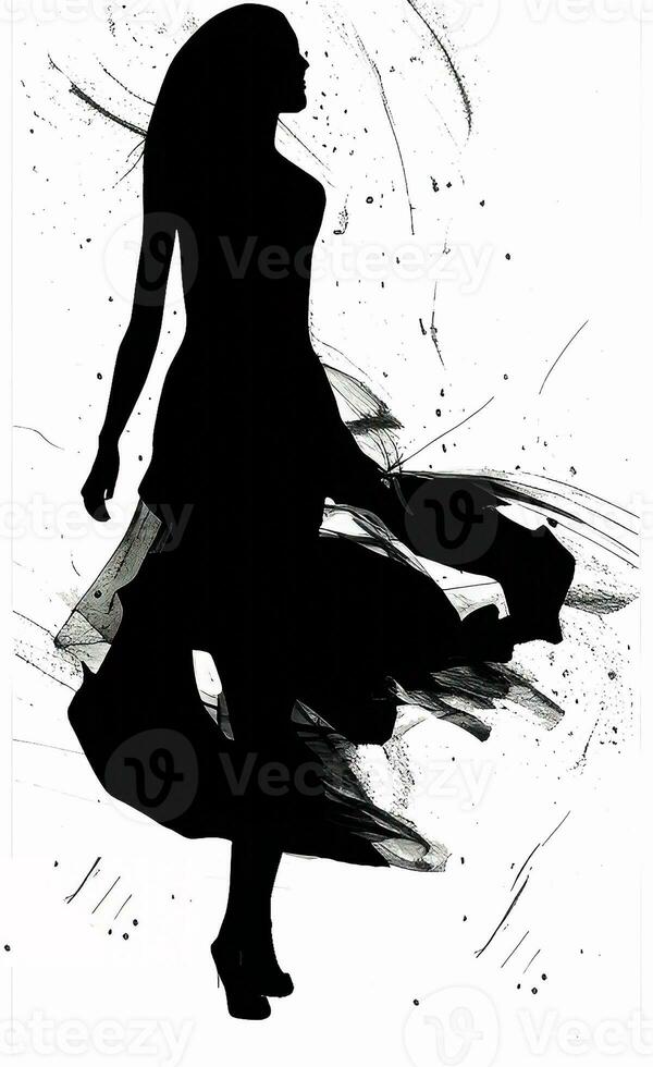 ung kvinna i en klänning silhuett. dans kvinna illustration, kvinna figur teckning foto