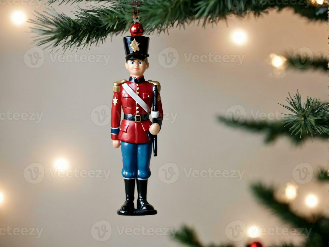 en leksak soldat orname på en jul träd. ai genererad foto