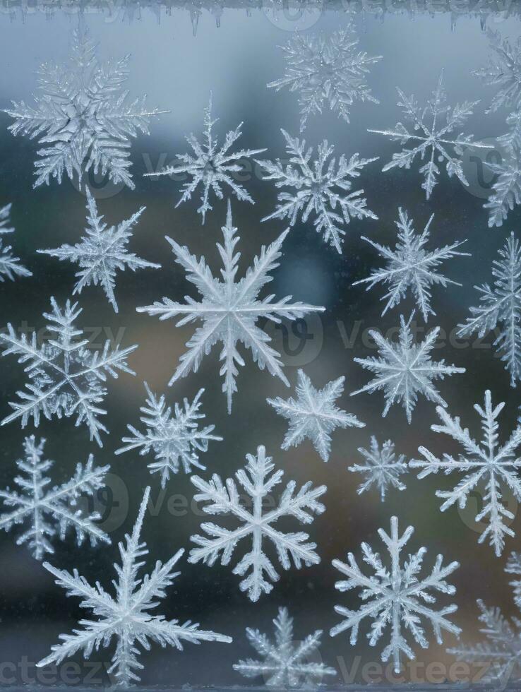 Foto av jul frost mönster på en fönsterruta. ai genererad