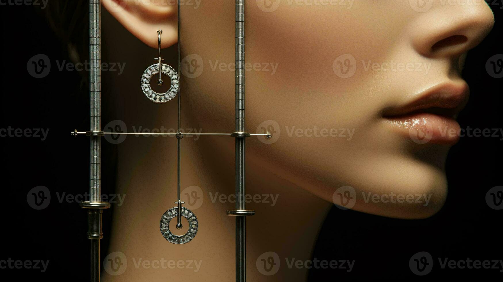 en kvinna bär örhängen ai genererad foto