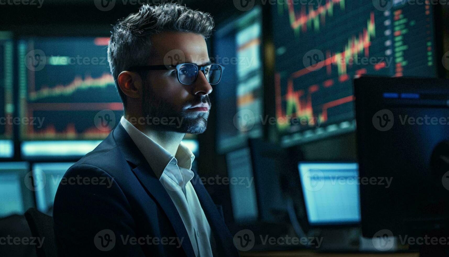 en affärsman arbetssätt på en dator ai genererad foto