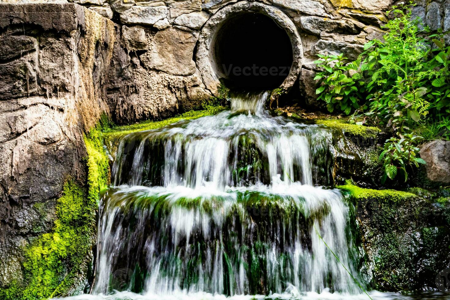 fotografi på tema skön falla vatten från trädgård vattenfall foto