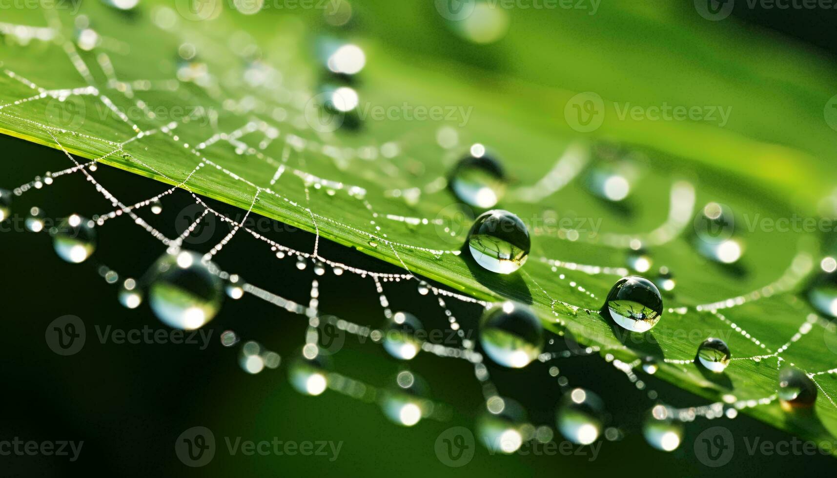 vatten droppar blänkande på en vibrerande grön blad ai genererad foto