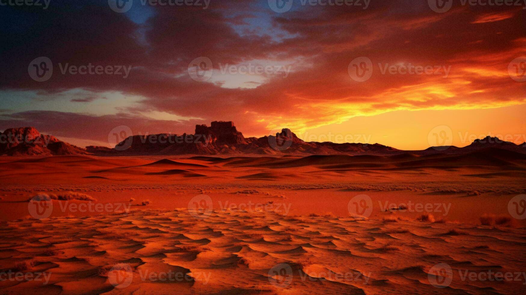 en öken- landskap med en solnedgång ai genererad foto