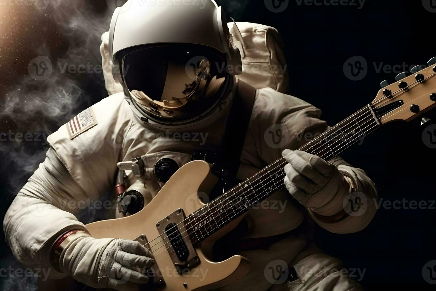 astronaut Plats sten gitarr. neuralt nätverk ai genererad foto