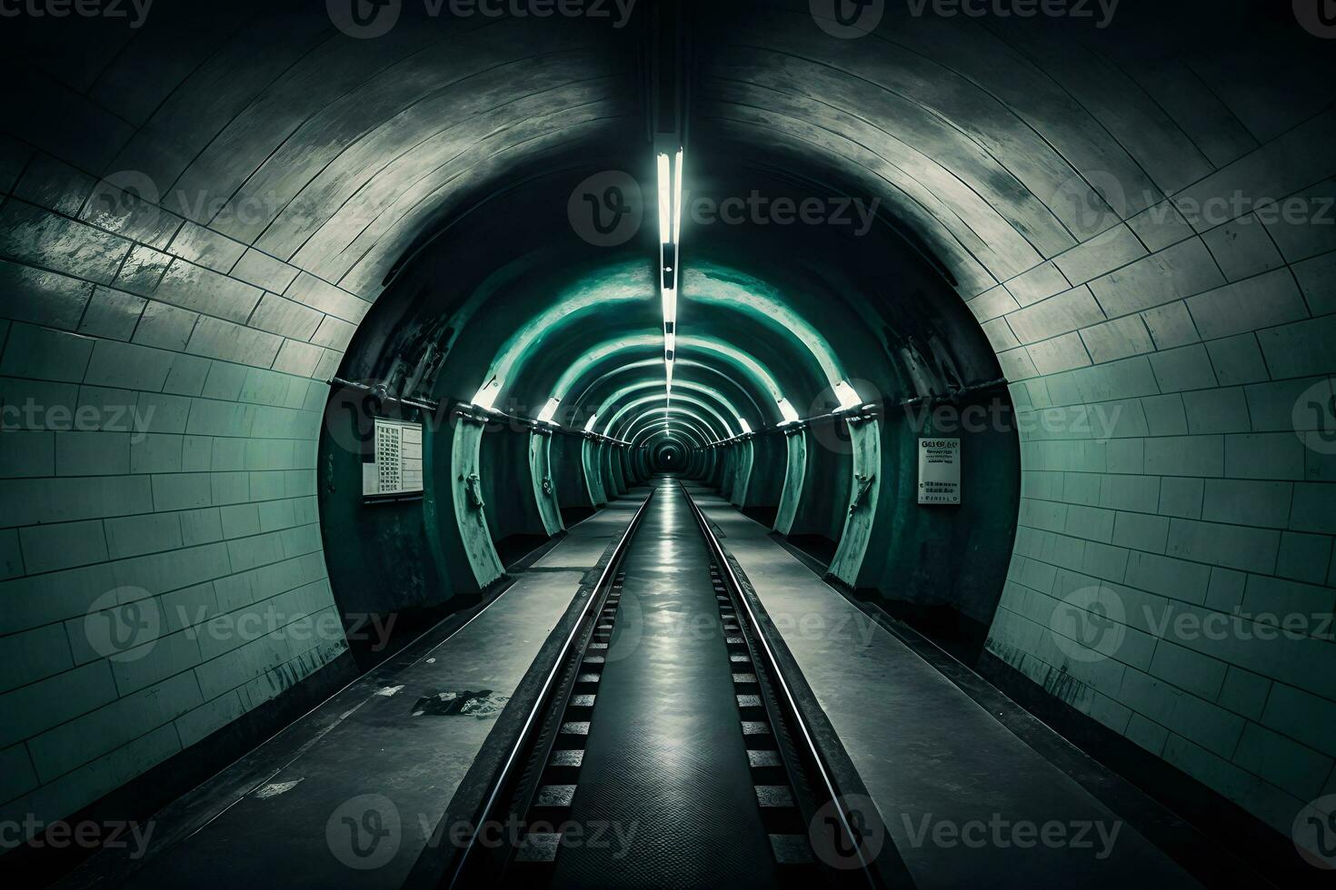 underjordisk tunnelbana tunnlar i smutsig föråldrad skick. neuralt nätverk genererad konst foto