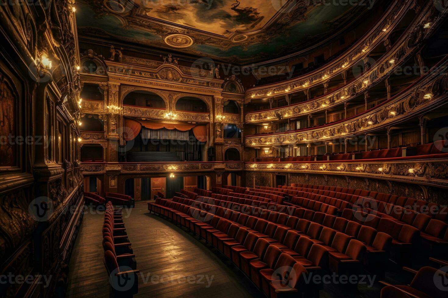 de interiör av de hall i de teater. neuralt nätverk ai genererad foto