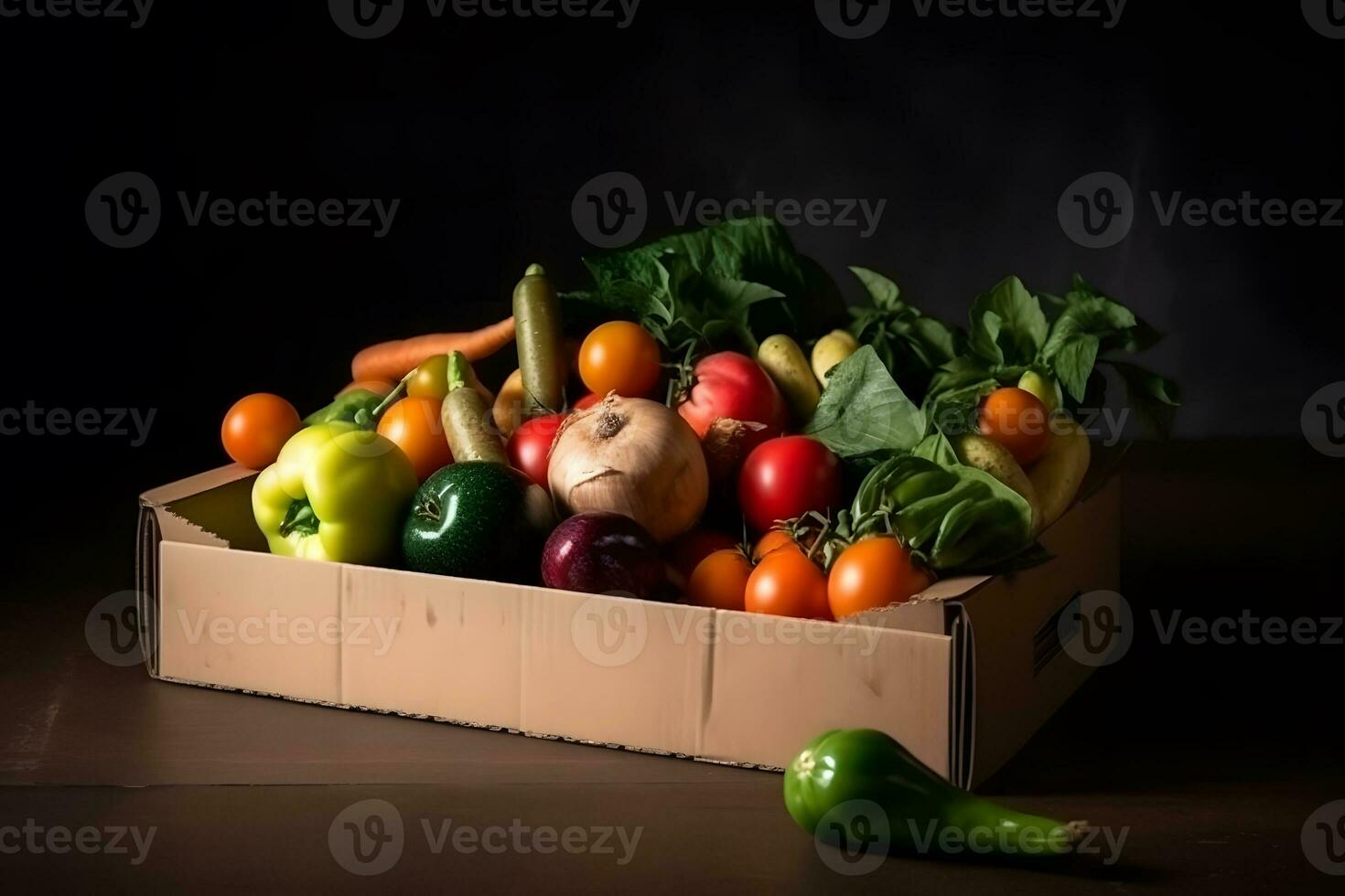 friska äter begrepp. låda med grönsaker. neuralt nätverk ai genererad foto