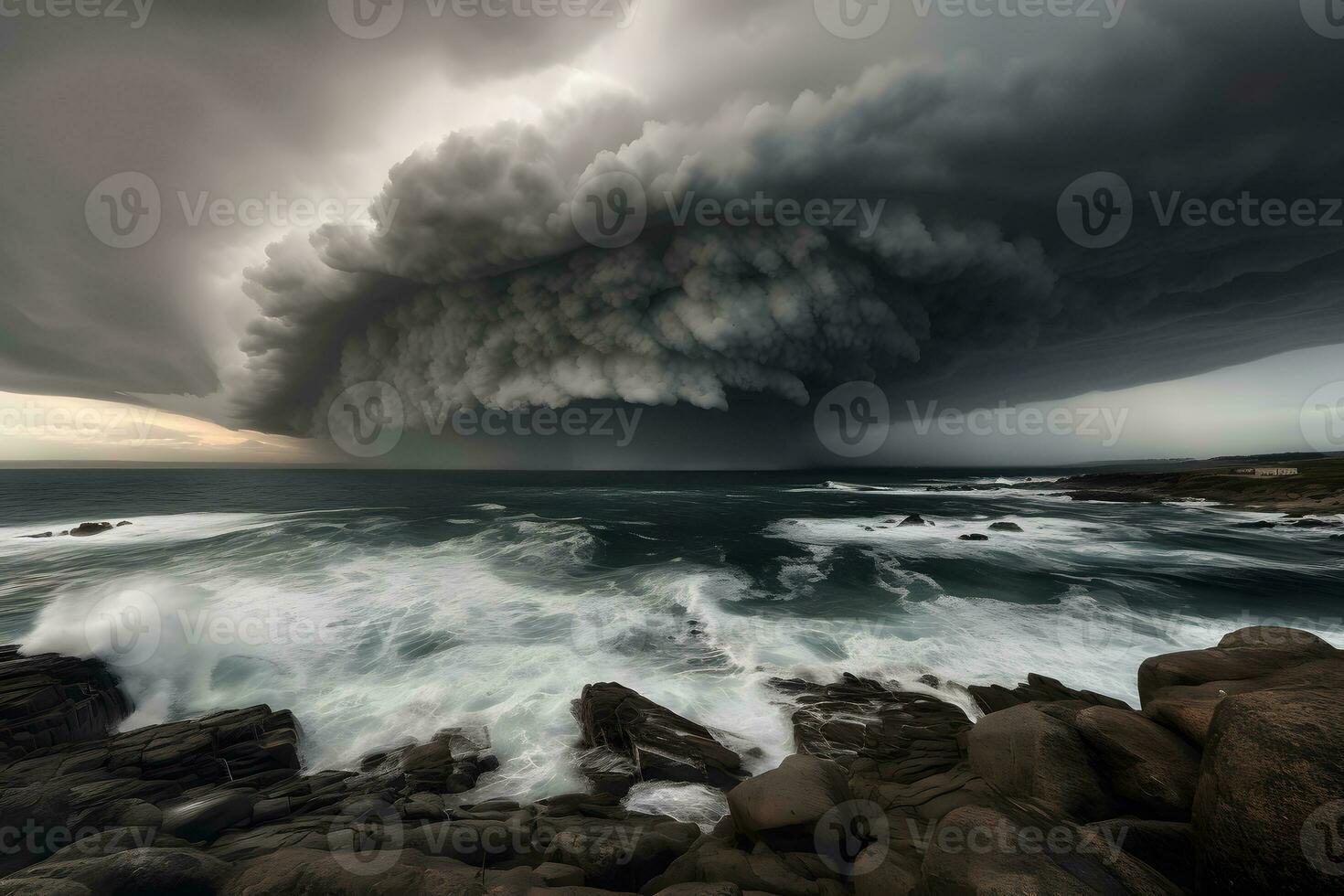 de perfekt svamp moln storm över de hav. neuralt nätverk ai genererad foto