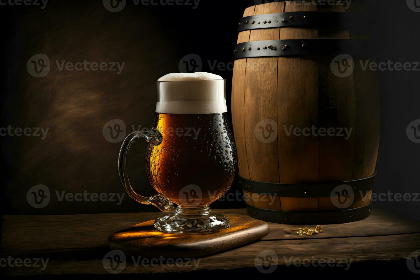 skön öl med skum i klassisk öl glas i mörk scen. neuralt nätverk genererad konst foto