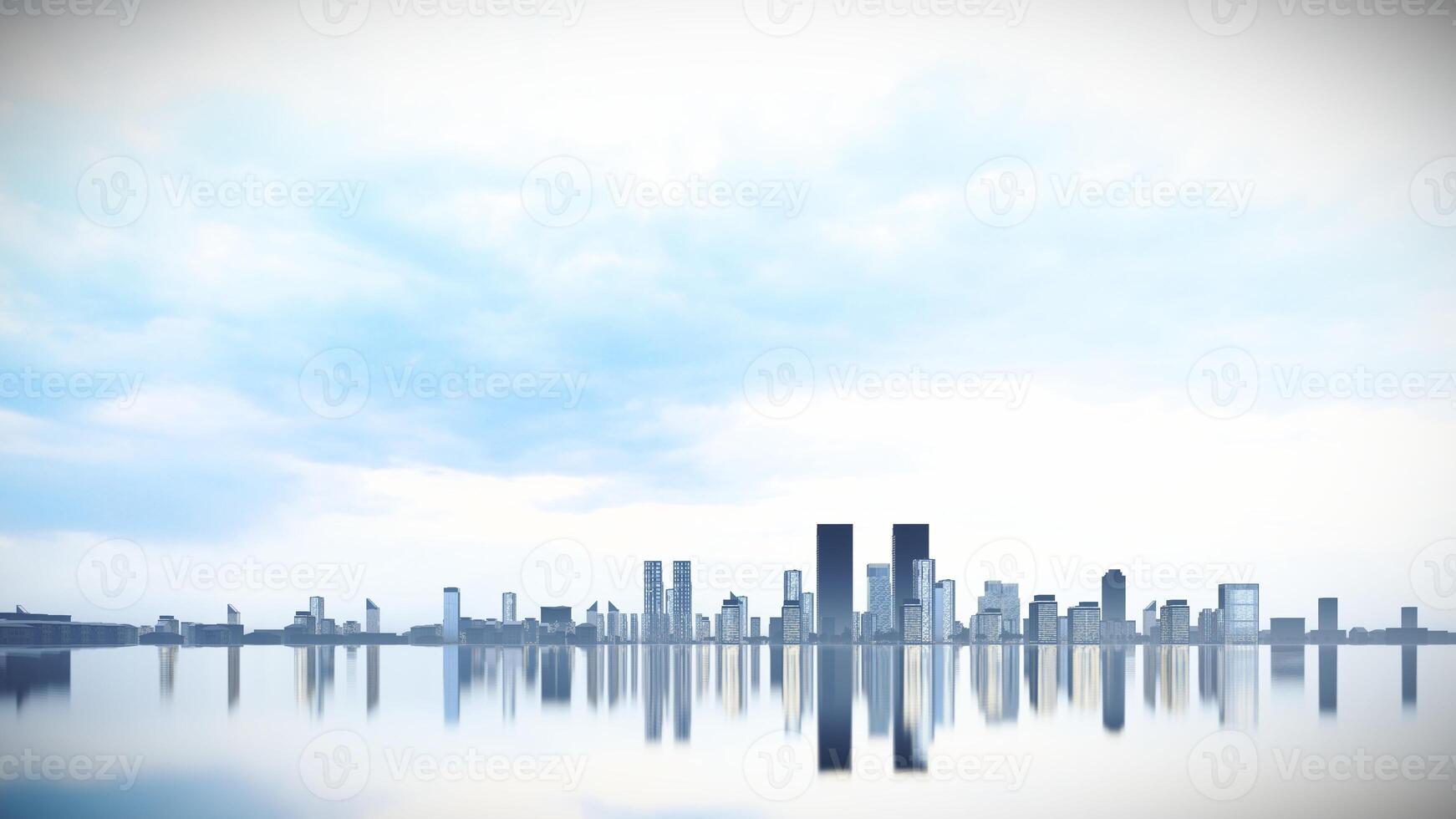 blå himmel och stadsbild bakgrund, 3d tolkning med reflexion jord foto