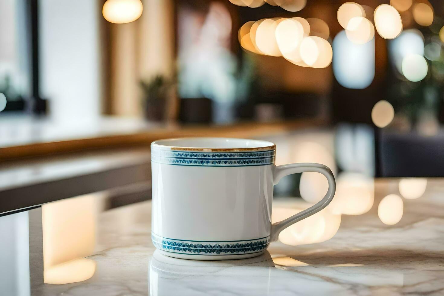 en kaffe kopp Sammanträde på en marmor disken. ai-genererad foto