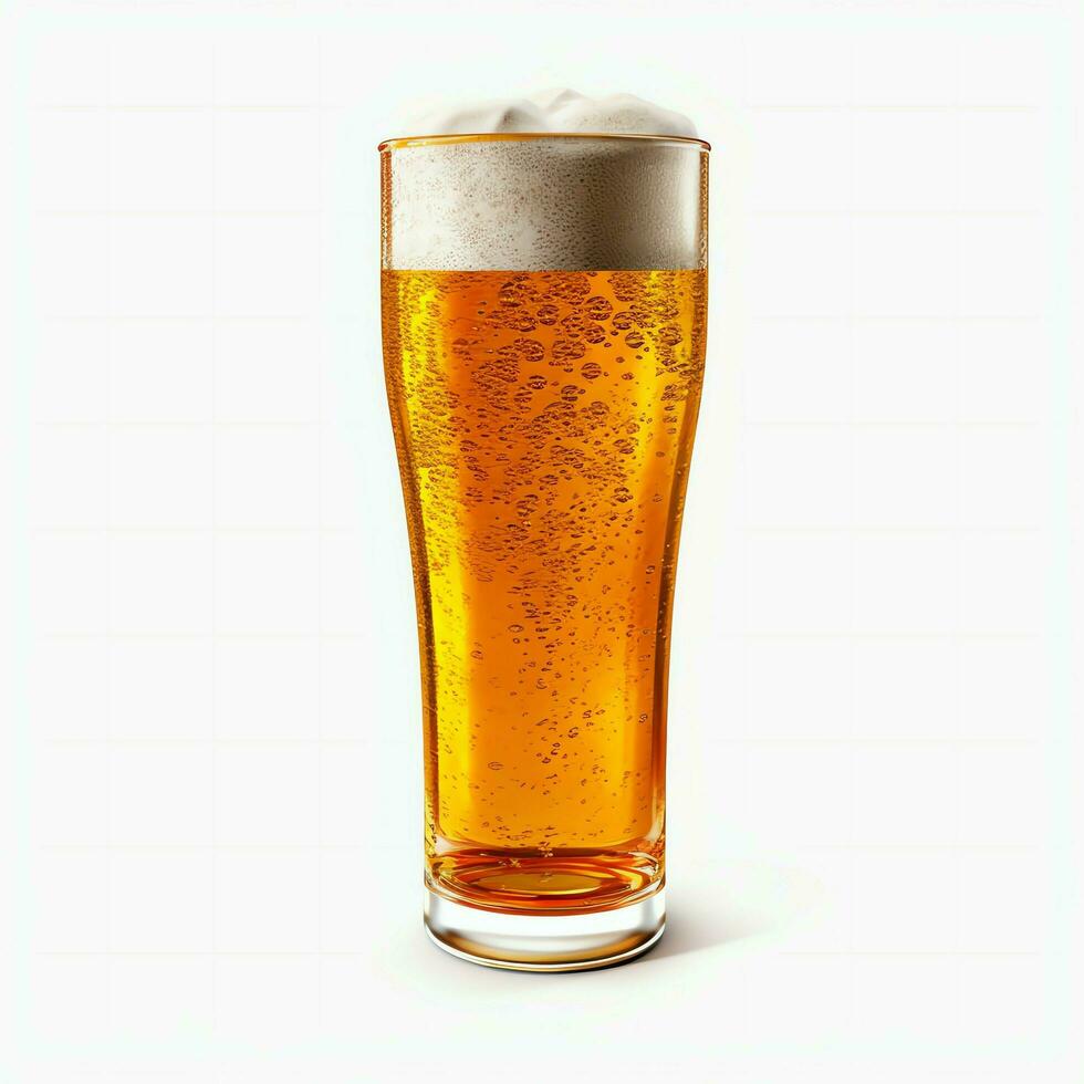 en glas av kall färsk öl med keps av skum. stänk av skum med gott amerikan öl. öl dag begrepp förbi ai genererad foto