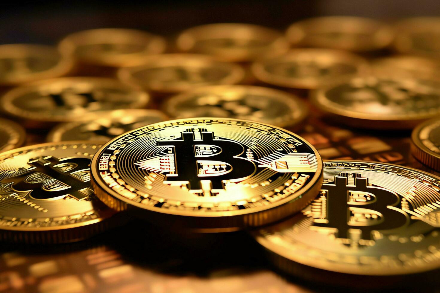 gyllene bitcoin digital kryptovaluta trogen pengar. teknologi företag internet handel begrepp förbi ai genererad foto