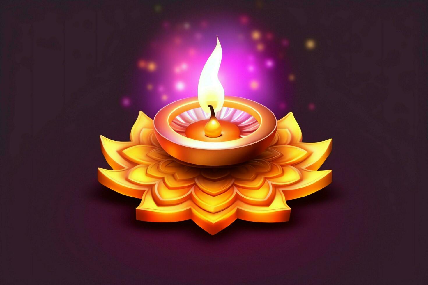 Lycklig diwali eller deepavali traditionell indisk festival med lera diya olja lampa. indisk hindu festival av ljus symbol med ljus och ljus. lera diya lampa belyst under diwali firande förbi ai genererad foto