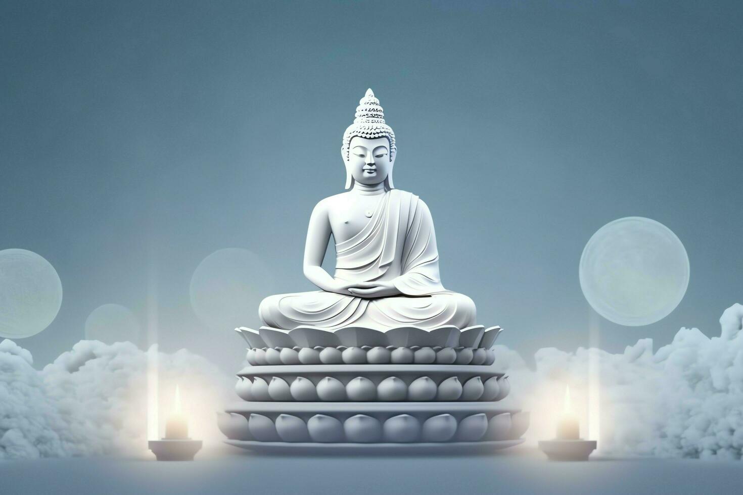 en buddha sitter i i Vesak buddha purnima dag med kopia Plats. bakgrund för Vesak festival dag begrepp. Vesak firande dag hälsningar begrepp förbi ai genererad foto