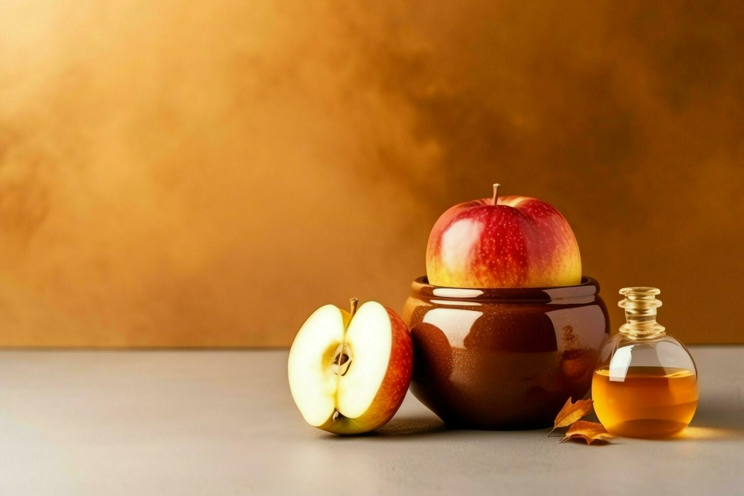 traditionell mat av jewish ny år Semester av tradition eller religion. rosh hashanah med kopia Plats begrepp förbi ai genererad foto