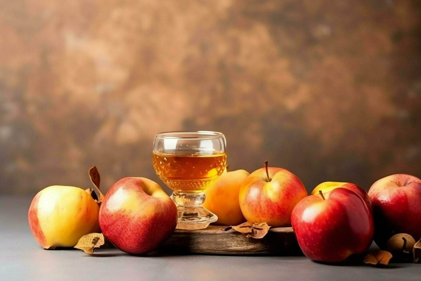 traditionell mat av jewish ny år Semester av tradition eller religion. rosh hashanah med kopia Plats begrepp förbi ai genererad foto