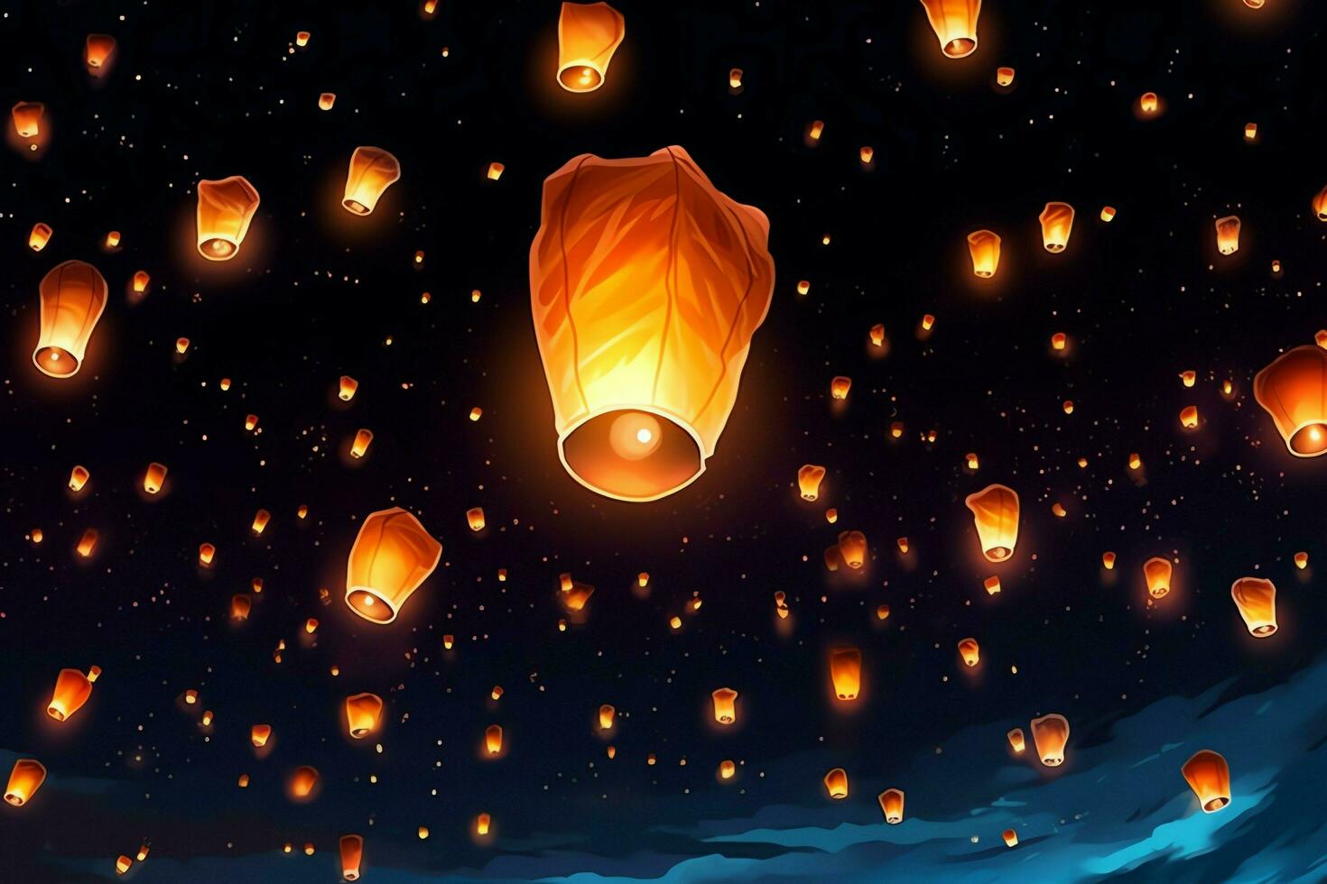 flygande lyktor i de natt himmel under de diwali festival Indien, ja peng eller mitt under hösten dag i Kina begrepp förbi ai genererad foto