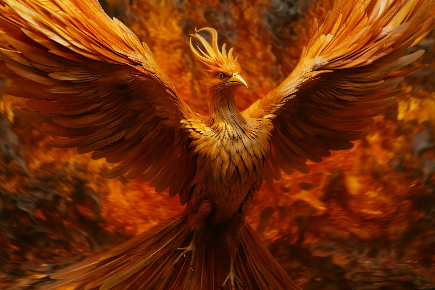 fågel Fenix fågel med utsträckt vingar stigande brinnande i lågor. episk fågel Fenix fågel brand återfödelse kraft begrepp förbi ai genererad foto
