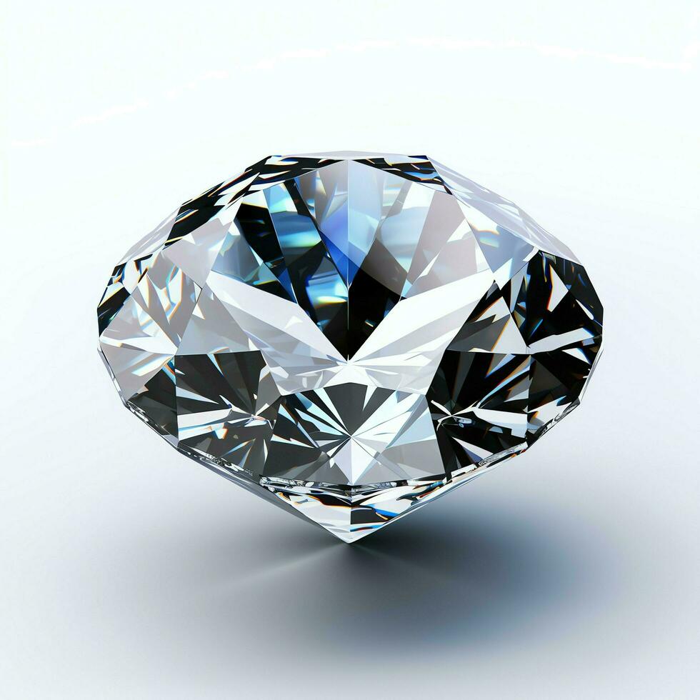 vit skinande klar stor diamant eller skön juvel isolerat på vit yta. bländande klassisk diamant begrepp förbi ai genererad foto