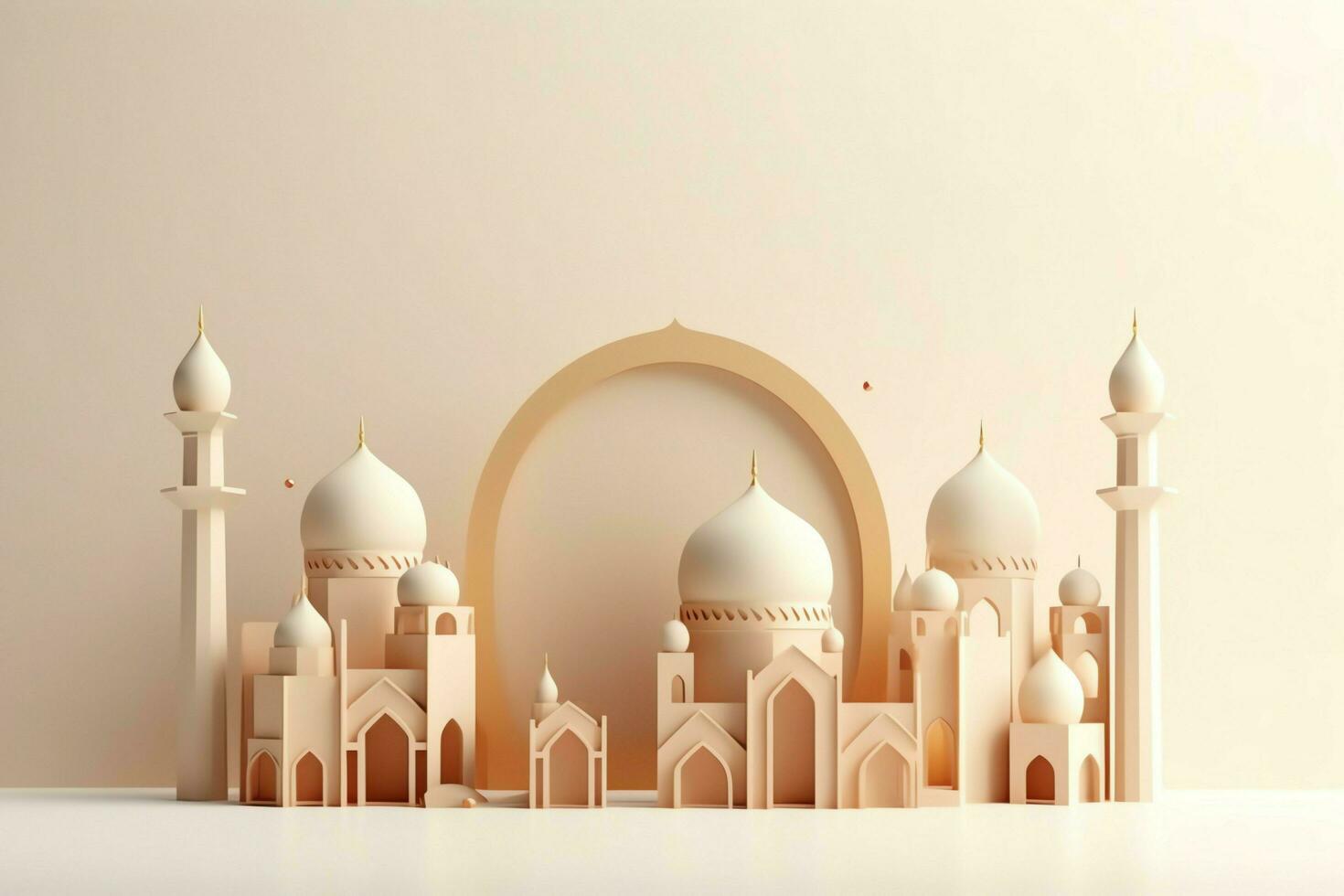 eid mubarak och ramadan kareem hälsningar med kopia Plats. eid al fitr islamic lykta och moské begrepp förbi ai genererad foto