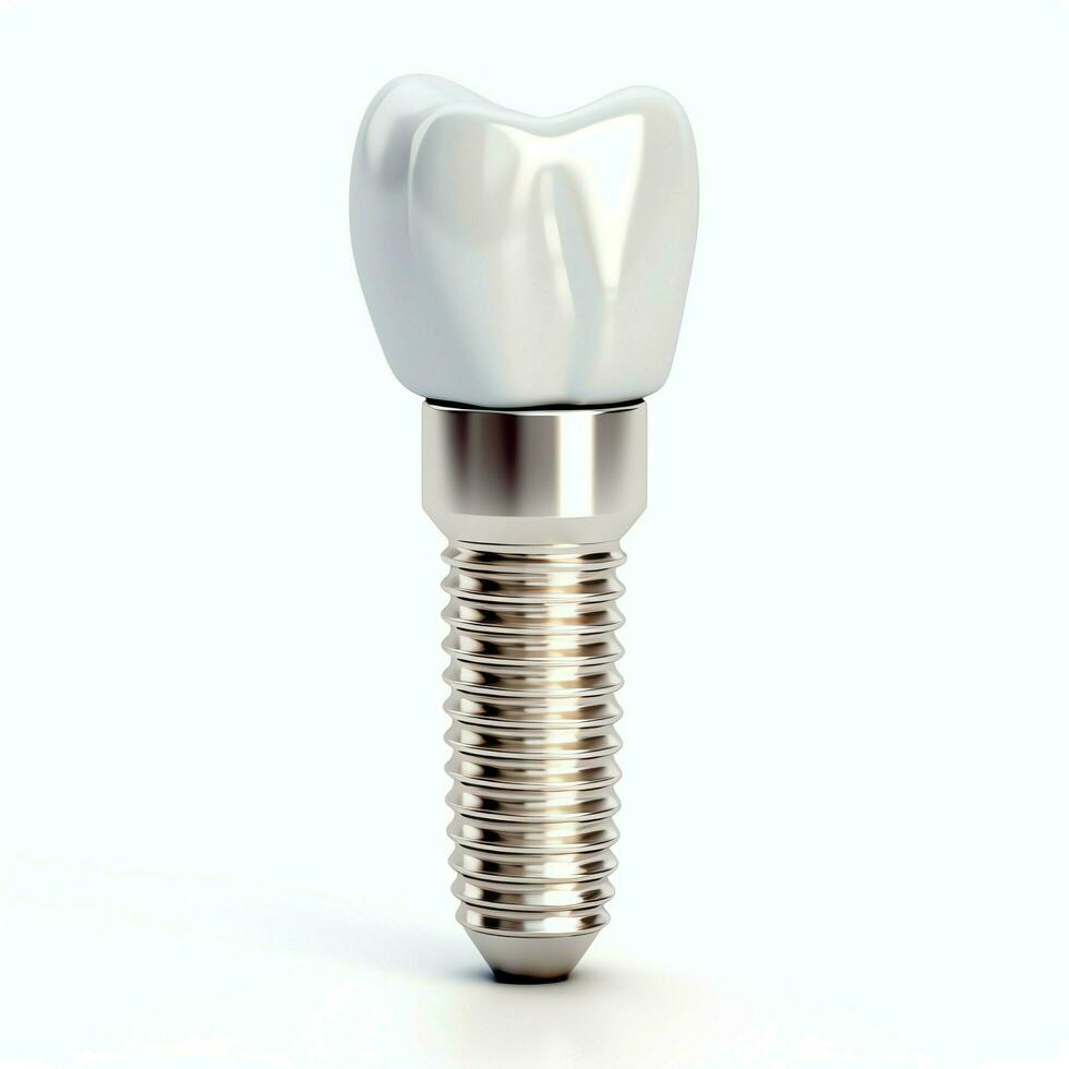 stänga upp av en dental tand implantera eller friska mänsklig tänder. vit emalj och dental implantat kirurgi begrepp förbi ai genererad foto