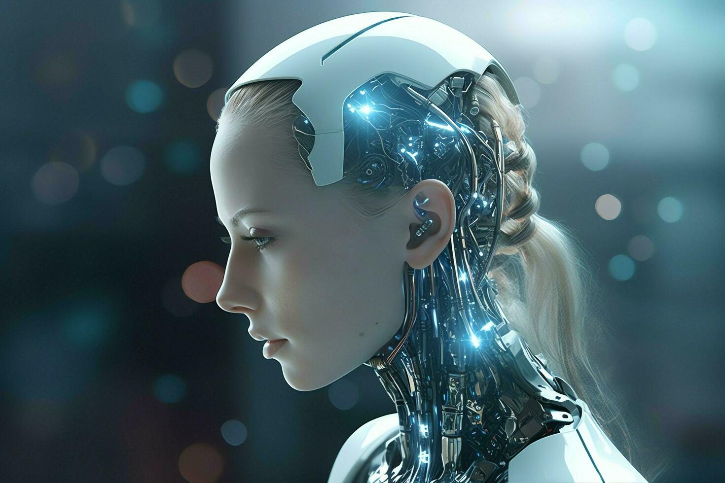 3d tolkning teknologi robotik data analys eller trogen cyborg med artificiell intelligens begrepp förbi ai genererad foto