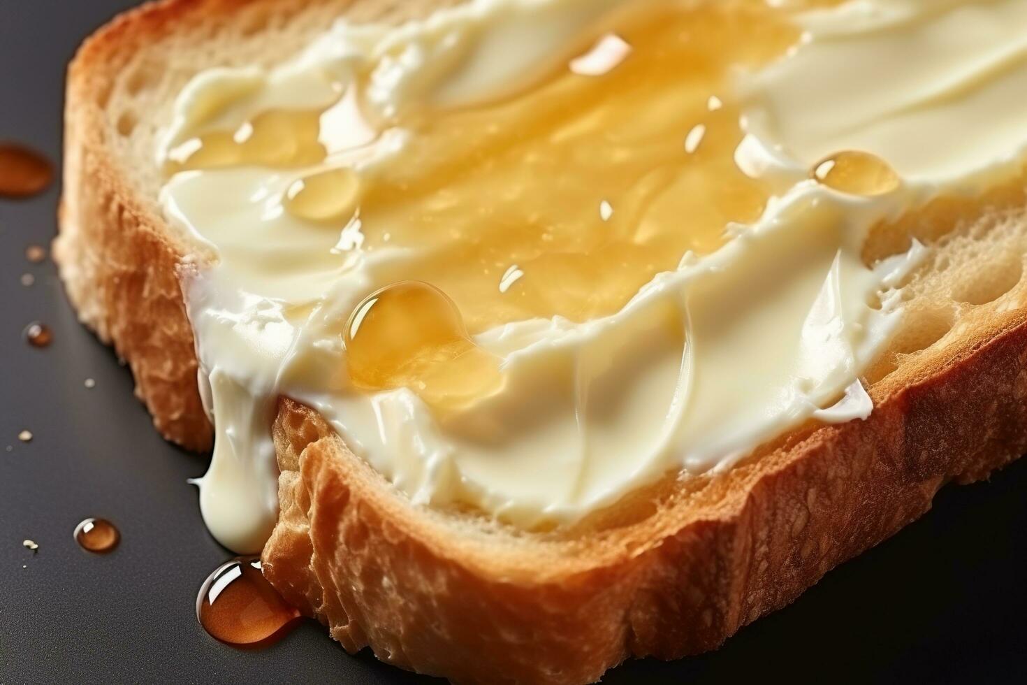 rostat bröd med smält Smör och en dugga av honung foto