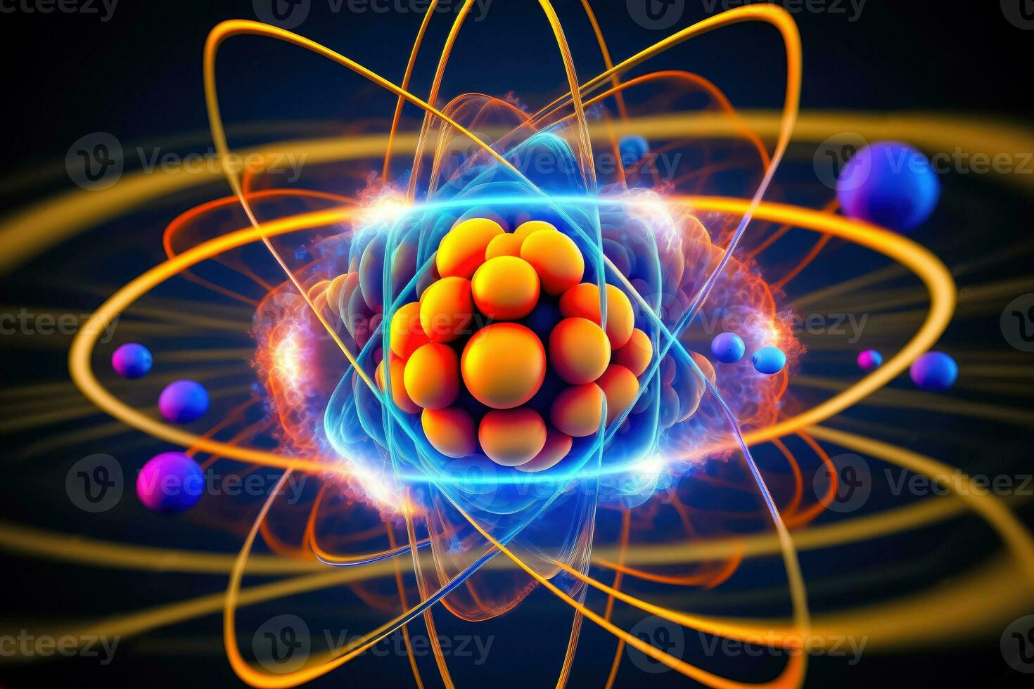 atomer byggnad block - protoner, neutroner, elektroner och elementärt partiklar - generativ ai foto